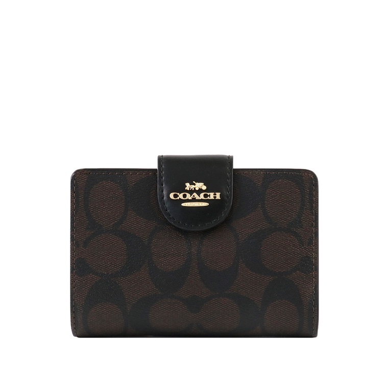 Coach Medium Corner Zip Wallet In Signature Canvas - Dark Brown ...