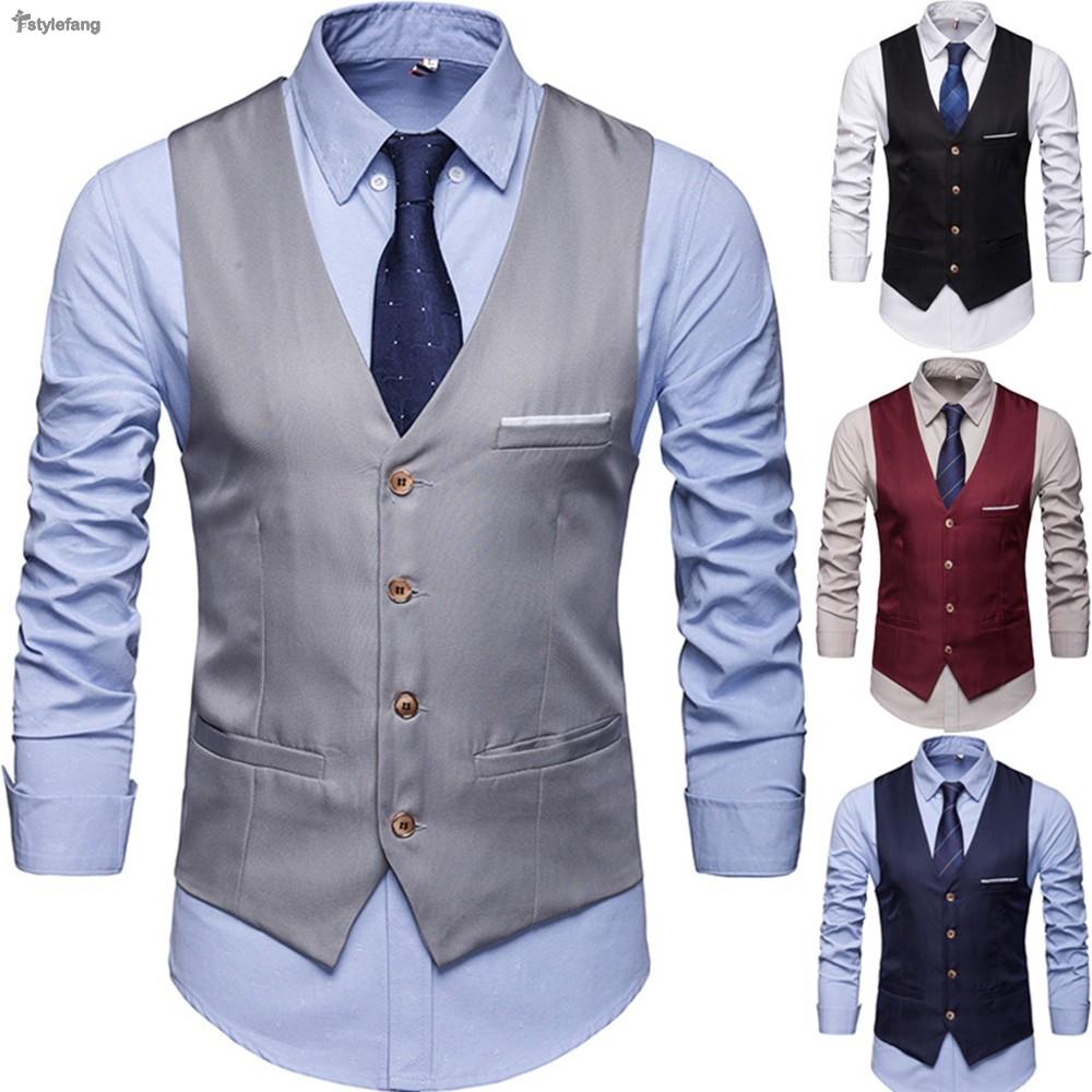 STYLEF-~Fashion Men Vests Waistcoat Solid Color V Neck Sleeveless ...