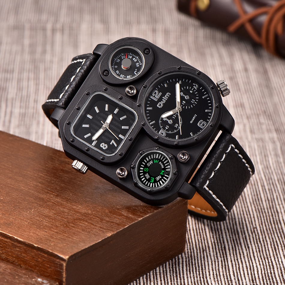 Oulm Unique Male Watch Big Size Square Dial Men s Military Watch With Box Shopee Malaysia