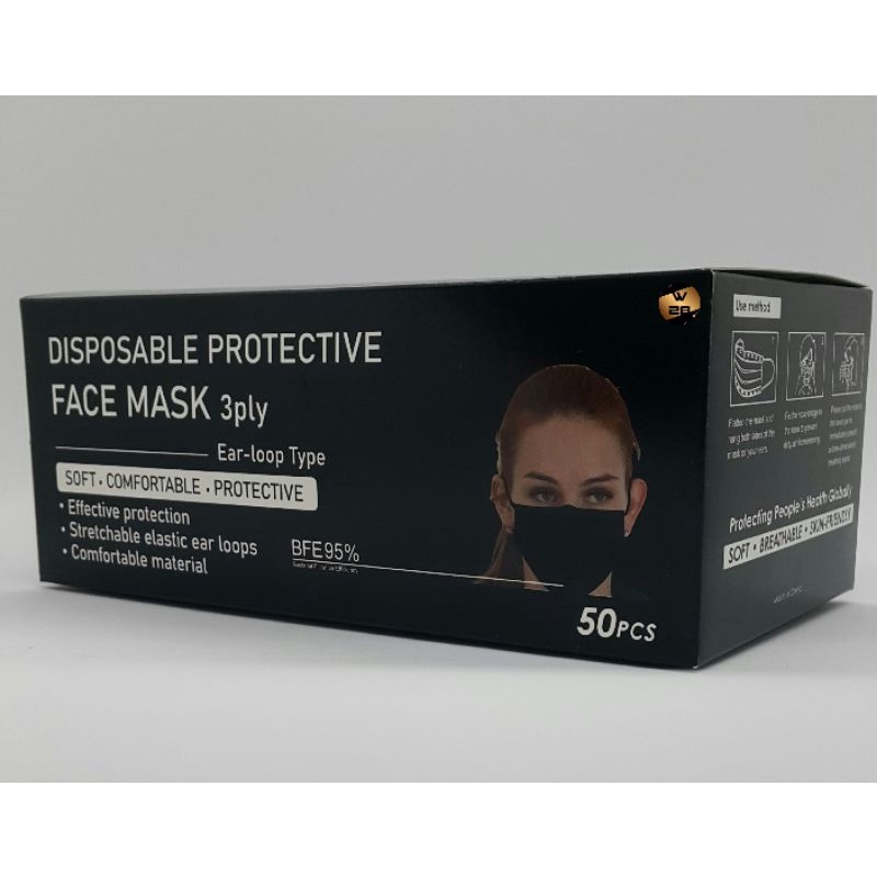 Disposable Protective Black Face Mask 3ply~1box 50pcs | Shopee Malaysia