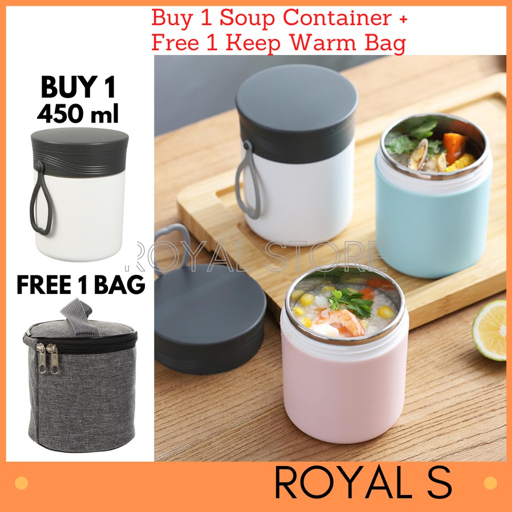 Thermos Soup Container portable Lunch Box 304 Stainless Steel Vacuum ...