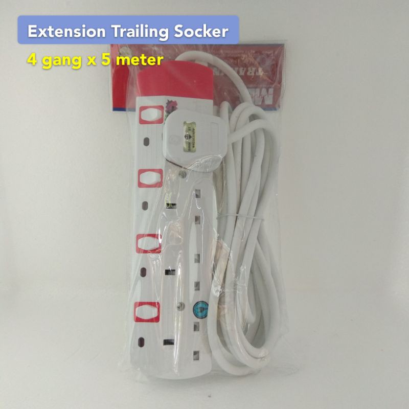 Extension Trailing Socket 4 Gang x 5 meter | Shopee Malaysia