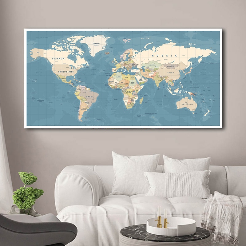 World Map Decorative Wall Art canvas Picture Modern Posters Prints ...