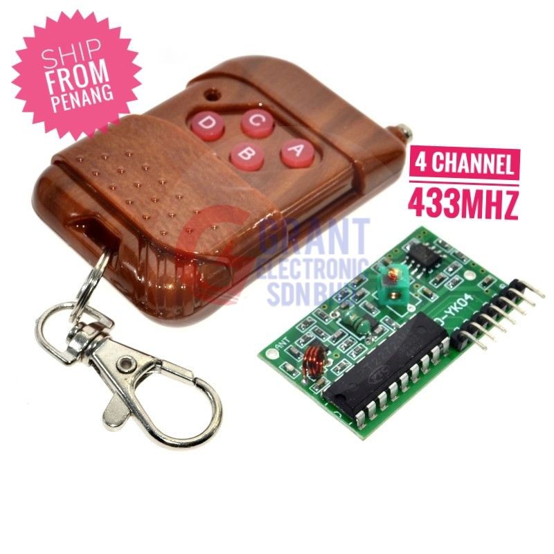 IC 2262/2272 4 Channel 433Mhz Key Wireless Remote Control Kits Receiver ...