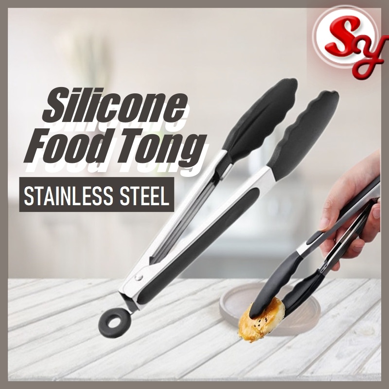 (Silicone) Food Tongs 9 inch Serving Clip Stainless Steel Non-Slip BBQ ...