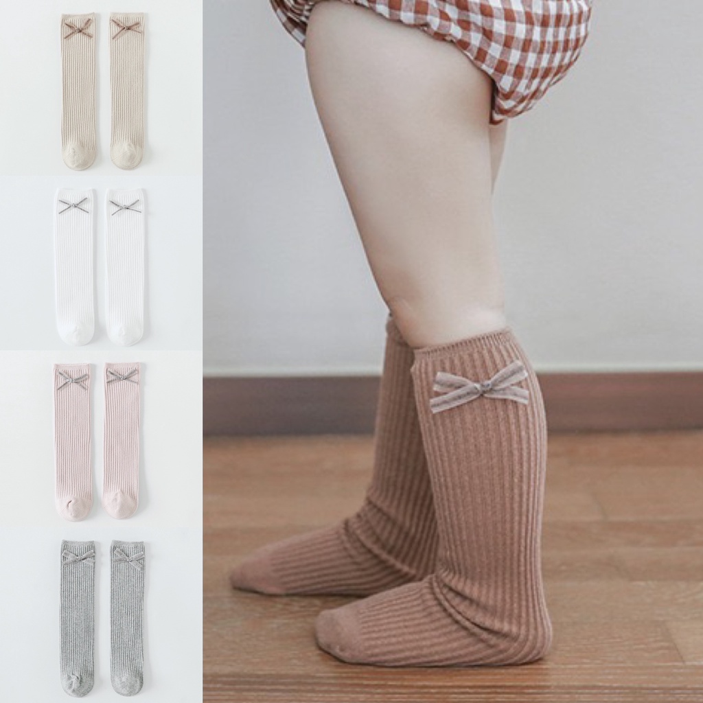 Chaussettes Hautes Genou Fillette Avec Noeud - Coton Blanc Enfant - 1 Paire Neuve Sans étiquette