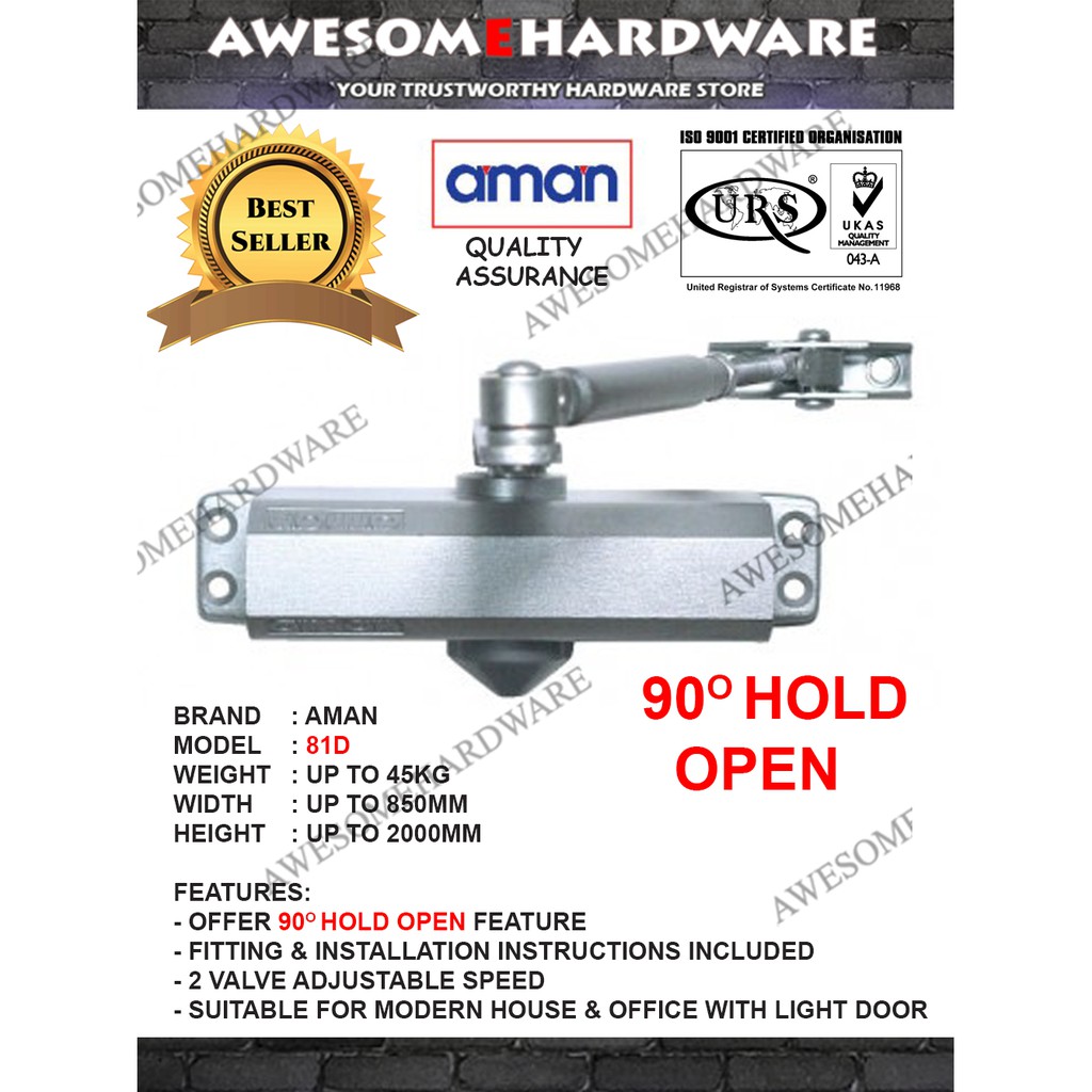 HOLD OPEN AMAN 81D 45KG DOOR CLOSER AUTO CLOSE WITH SPEED CONTROL