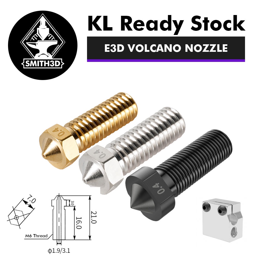 E3D Compatible Hardened Steel Bronze Stainless Steel Volcano Nozzle for