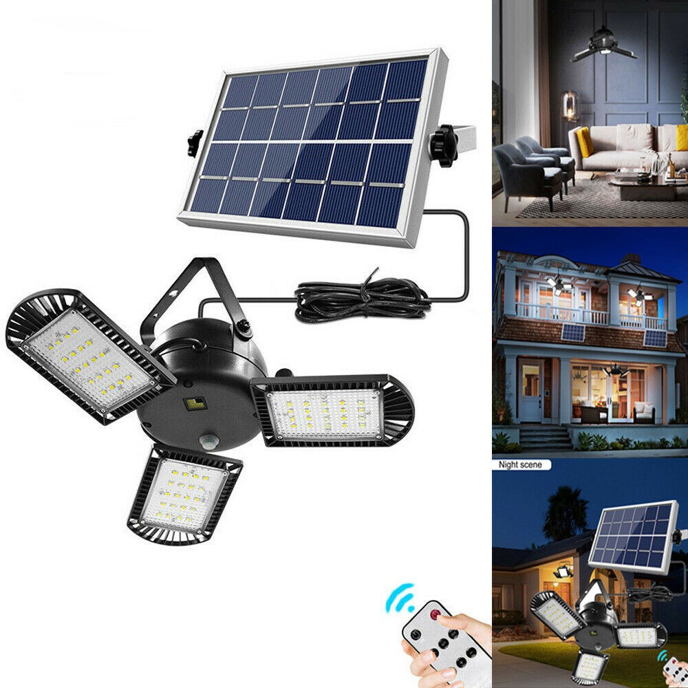 Indoor and outdoor solar powered garage lights with remote control
