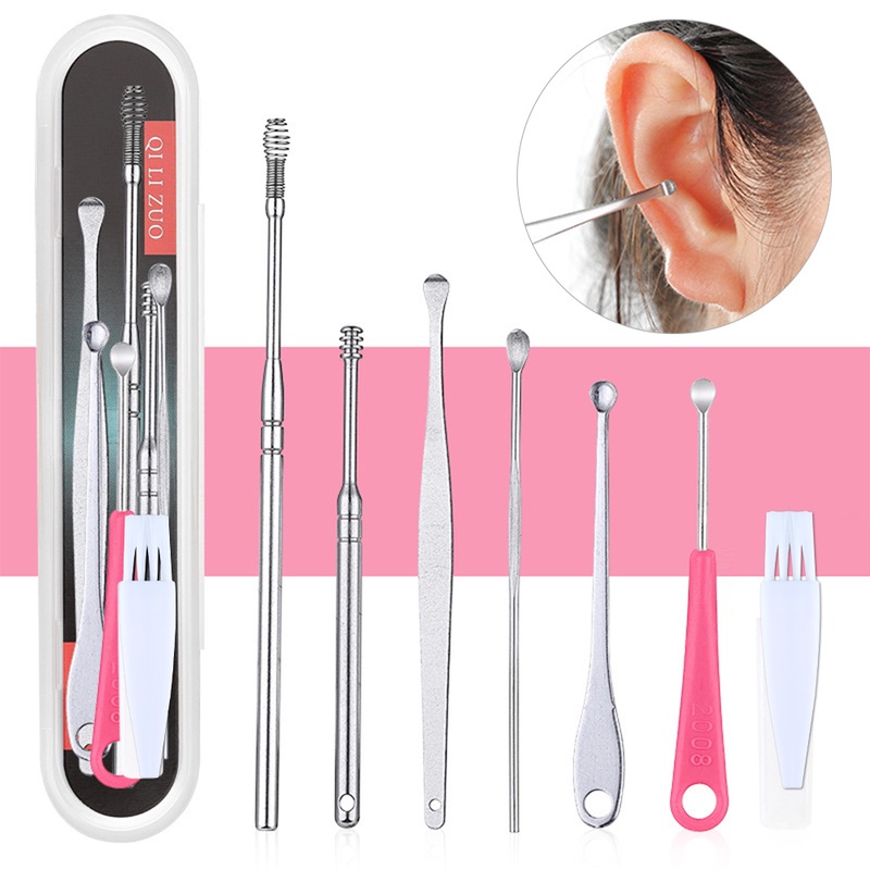 7Pcs/set Stainless Steel Ear Picking Tool Double-head Spiral Spring Ear ...