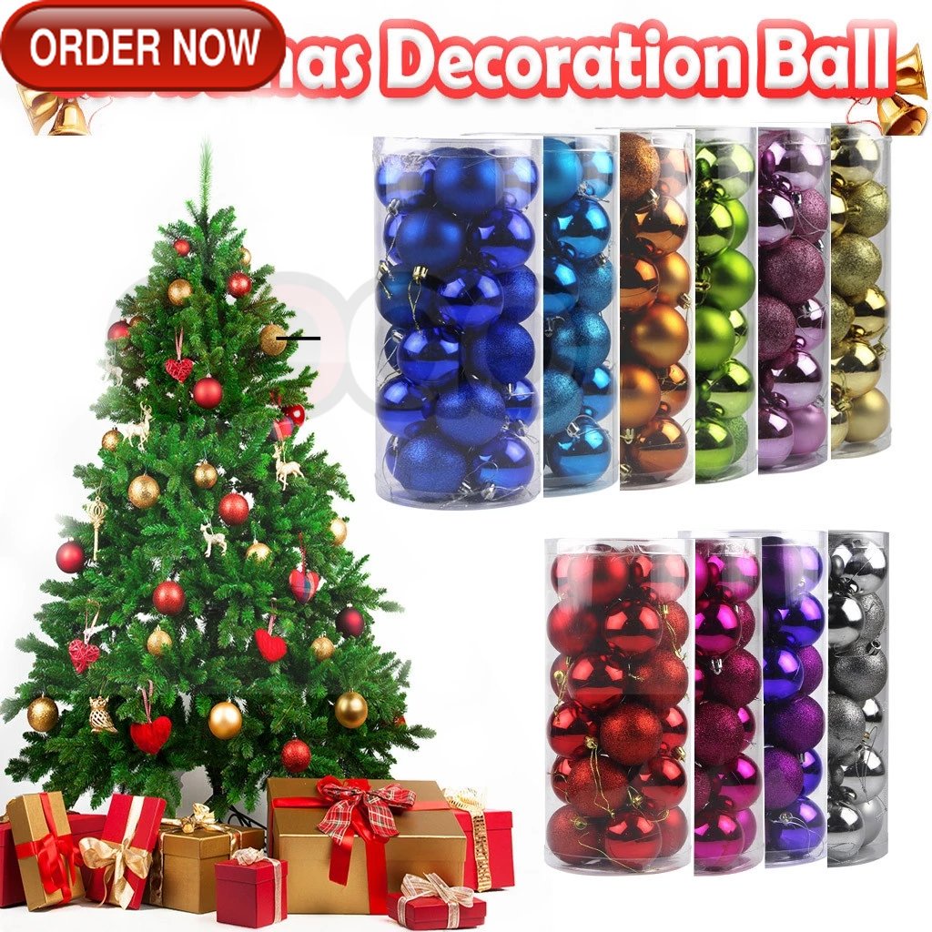 GG 4/6/8CM Christmas Tree Glitter Balls Decorations/Xmas Party Hanging Plastic Ball Ornaments