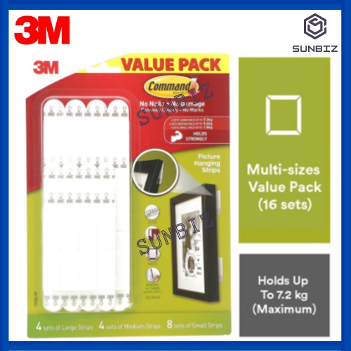 3M Command White Picture Hanging Strips Value Pack (16 sets/pck) Wall  Adhesive