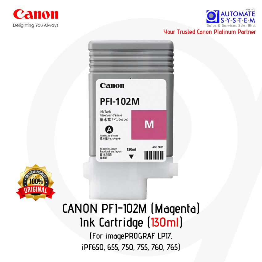 Canon PFI-102 (130ml) Ink Cartridges | iPF Series | LP17, LP24, iPF500,  510, 600, 610, 605, 650, 655, 700, 710, 720, 750