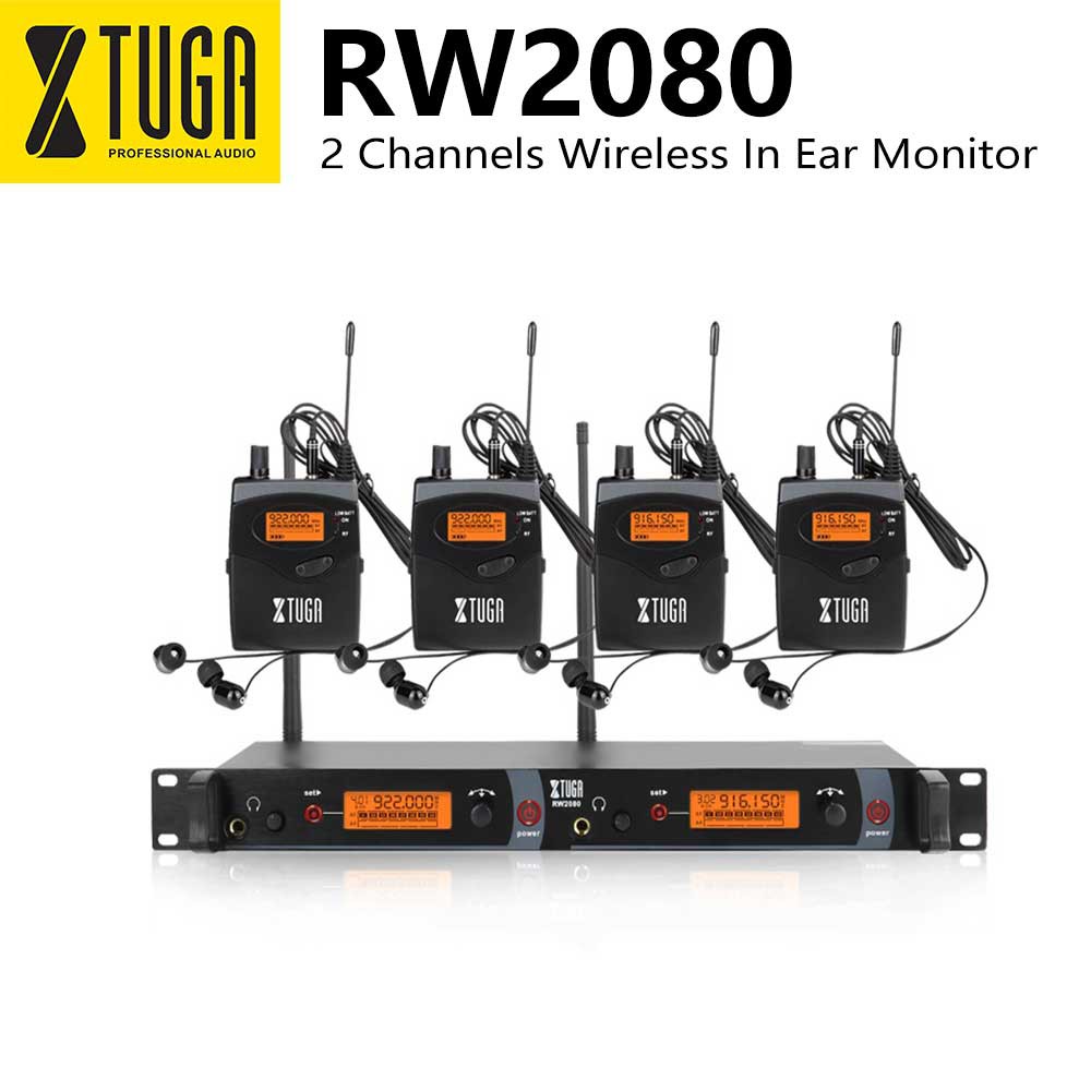 XTUGA RW2080 Wireless In Ear Monitor System 2 Channel 4 Bodypack with ...