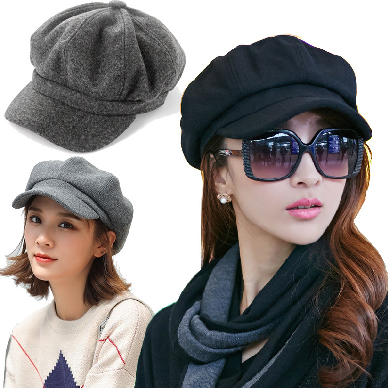 Girls Casual Beret Hats Solid Color Octagonal Blend Newsboy Beanies ...