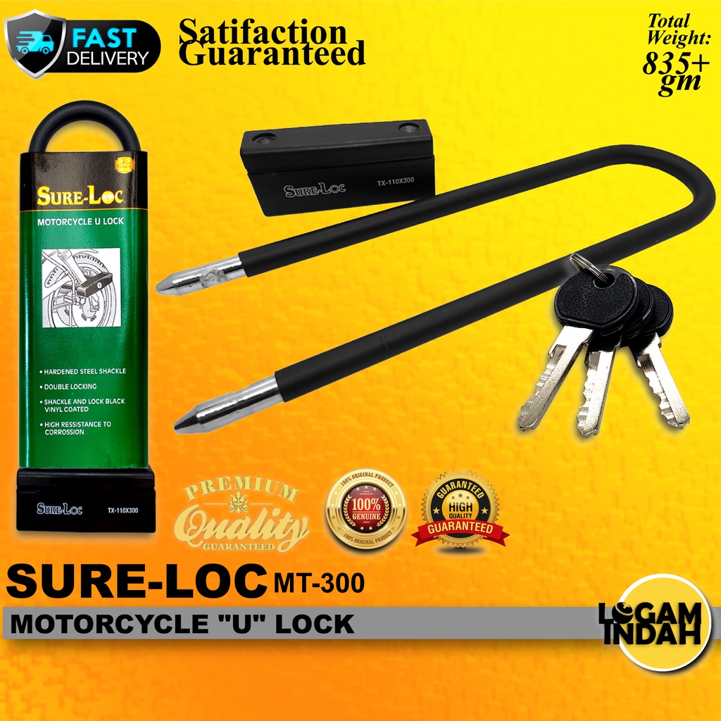 {100ORIGINAL} SURELOC HARDENED STEEL EXTRA LONG SHACKLE MOTORCYCLE "U
