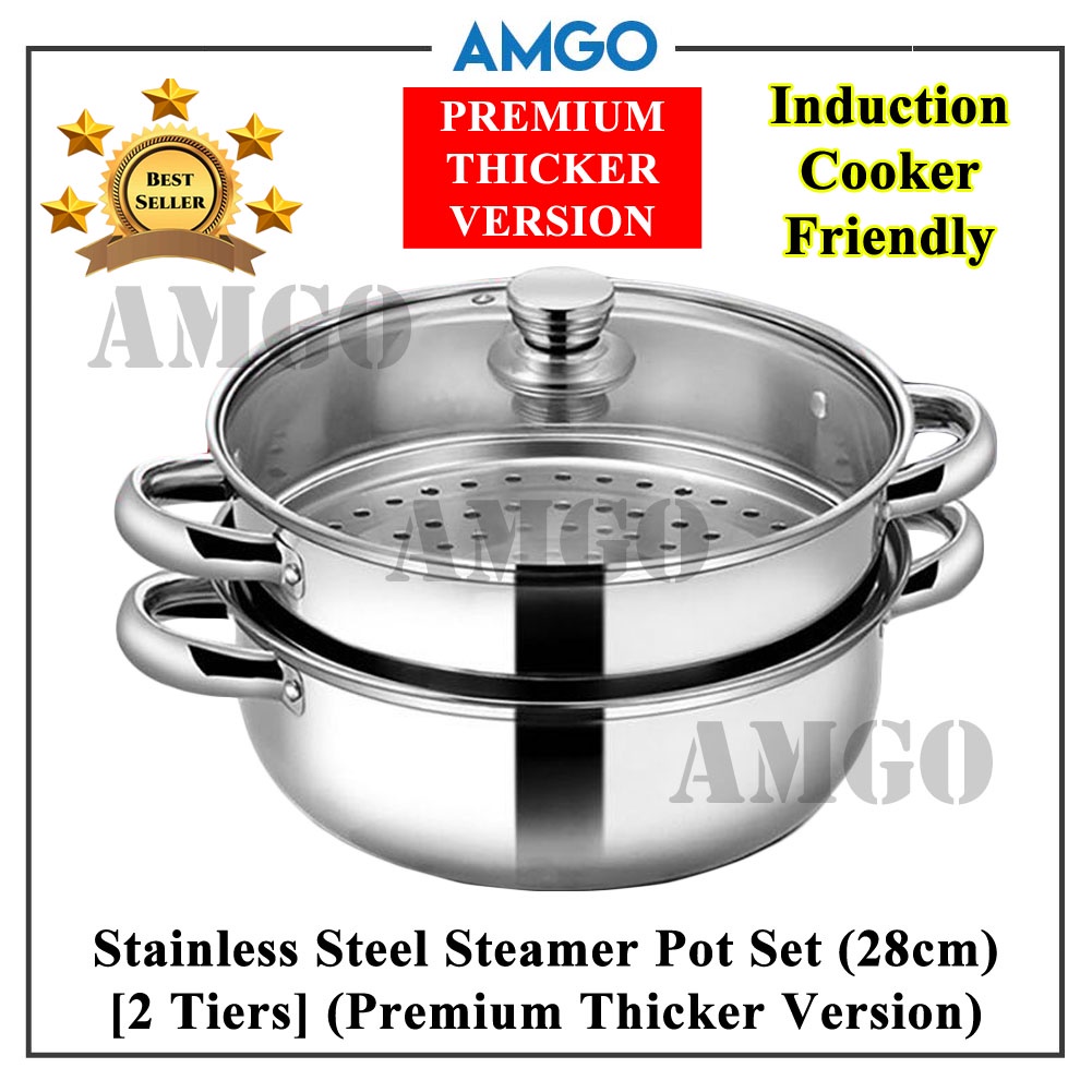 AMGO [THICK] 28cm 2 Tiers Multipurpose Stainless Steel Steam Steamer ...