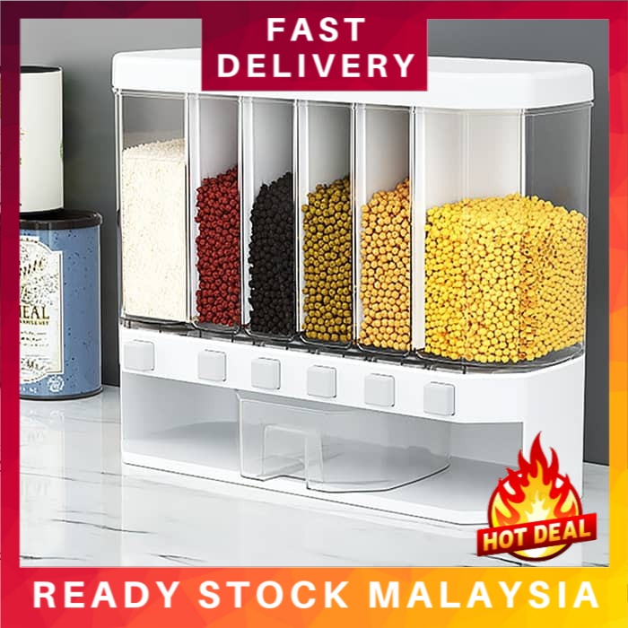 [Ready Stock] 6 in 1 Kitchen Wall Mounted Cereal Dispenser Dry Food ...