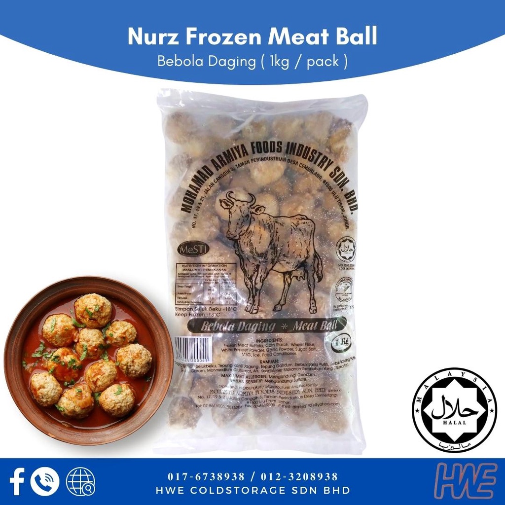 [HALAL] Nurz Frozen Meatball 1kg | Berbola Daging | 牛肉丸 | Shopee Malaysia