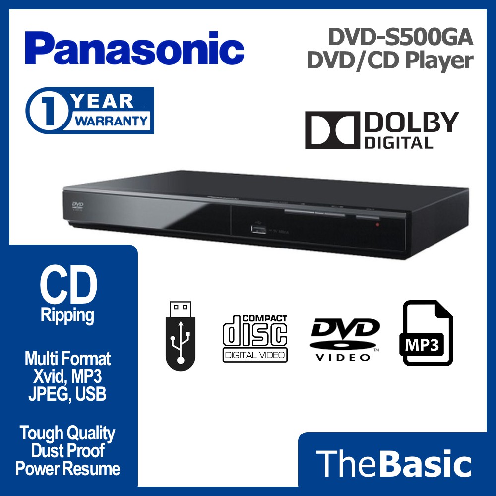 PANASONIC DVD CD Video Audio Player Black Colour (DVDS500, DVDS500GA
