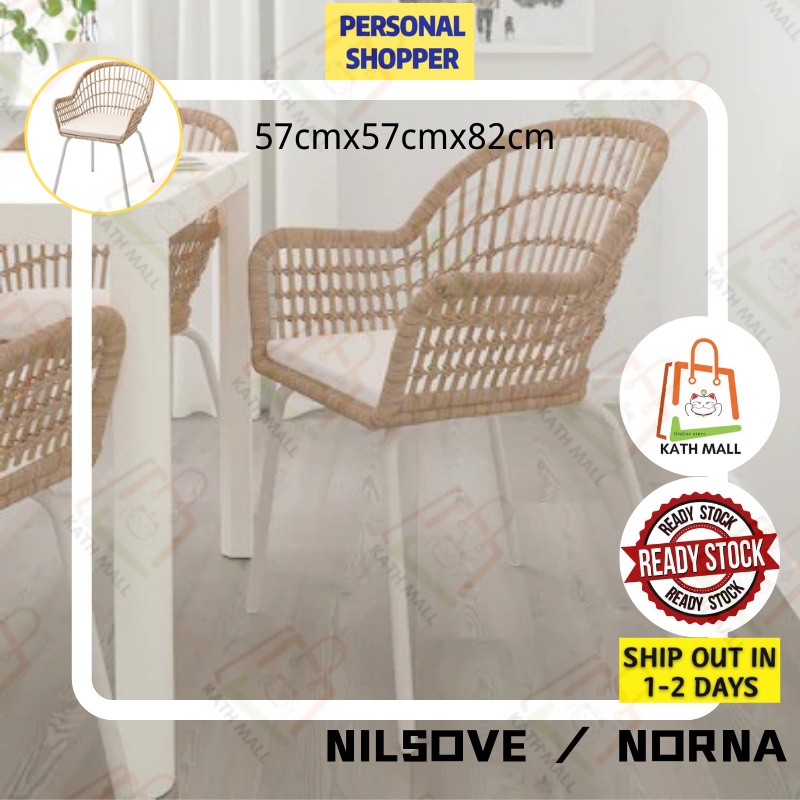 NILSOVE NORNA Chair with chair pad rattan white Laila natural I