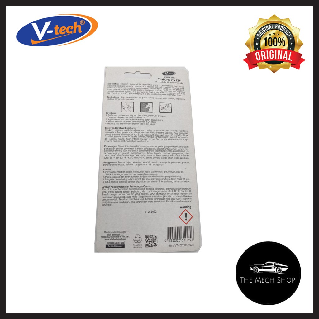 V-Tech Vital Vtech Grey RTV Silicone Gasket Maker Sealant Gum 625F 85g ...