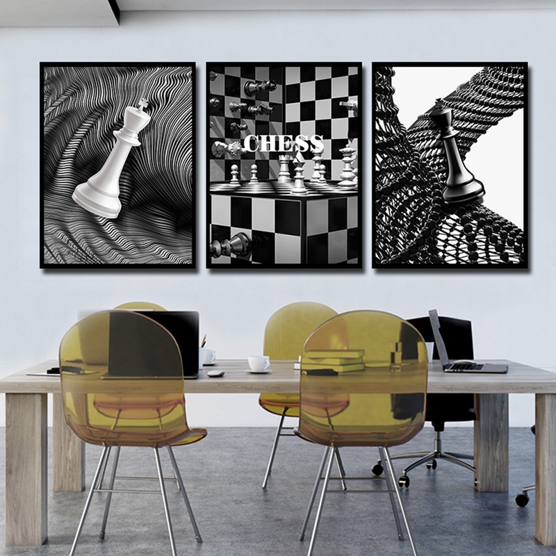 Abstract Chess Geometric Wall Art Poster Black and White Canvas ...