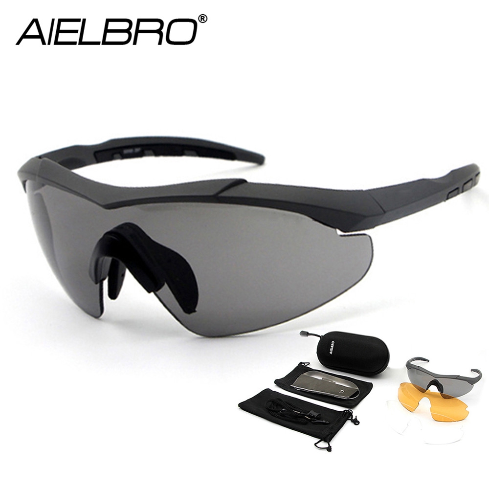 AIELBRO 3Lens TR90 Tactical Goggles Men Sunglasses Eyewear Outdoor