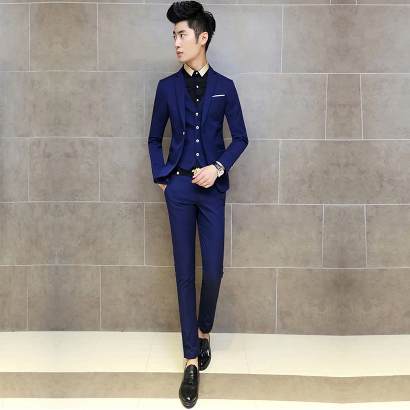 READY STOCK Three-Piece Suit Men's Suit Jackets Slim Fit Casual Wedding ...