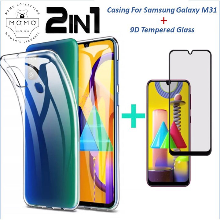 2 In 1 Samsung Galaxy M31 9h Full Tempered Glass Screen Protector 