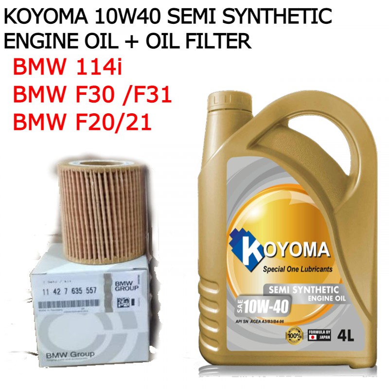 BMW 114i, F30, F31, F20,F21 11427635557 OIL FILTER + KOYOMA 10W40 SEMI ...