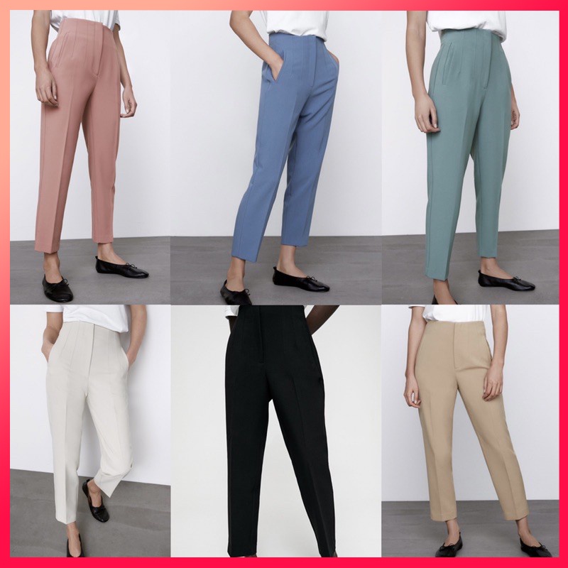 ZARA Fashionable slim casual pants temperament multicolor high