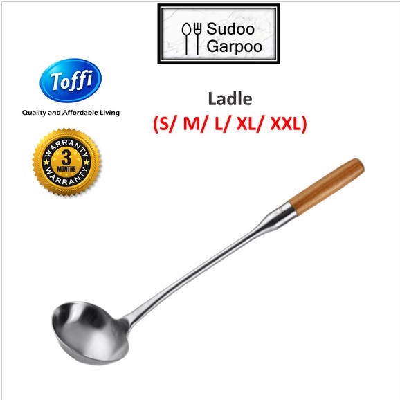 Stainless Steel Soup Ladle Spoon Wooden Handle Cookware Utensil - 10.4 x  3(L*W)