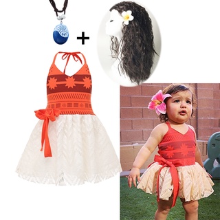 Moana Costume Hawaiian Princess Fancy Cosplay Dress & Necklace