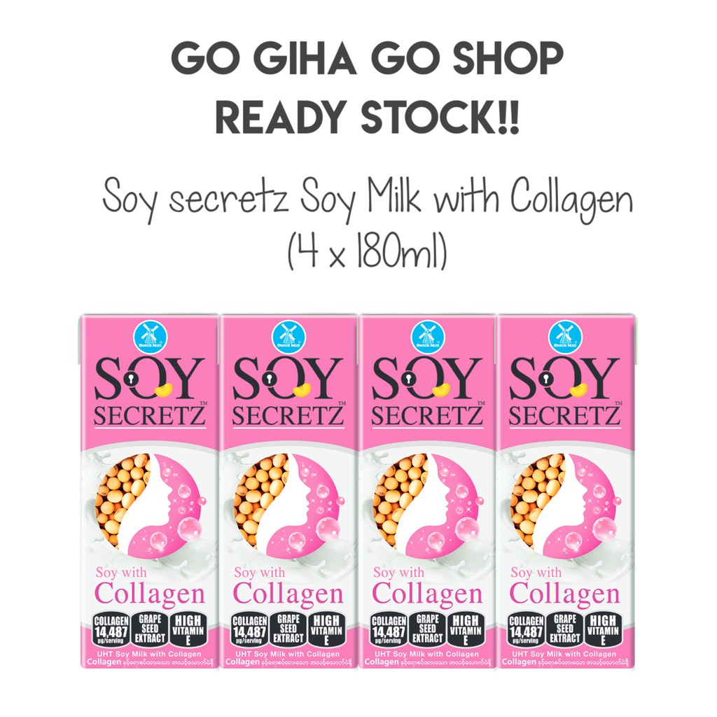 TERMURAH! READY STOCK! Soy Secretz Soy Milk With Collagen (4 X 180ml) Air Soya Kotak Shopee