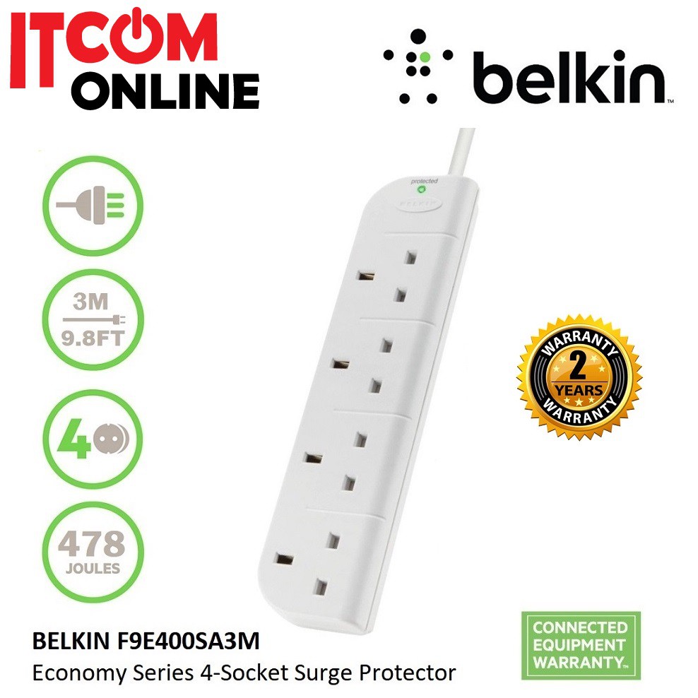 BELKIN 4PLUGS SURGE PROTECTOR EXTENSION SOCKET 3M (F9E400SA3M) Shopee Malaysia