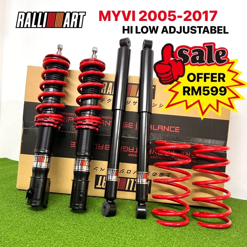 MYVI 05-17 ADJUSTABLE HI LOW RALLIART ABSORBER SPRING SPORT SET 4pc ...