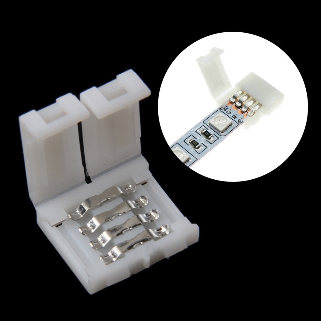 Solderless Clip-on Coupler Connector 4 Pin 10mm For 5050 RGB LED Strip ...