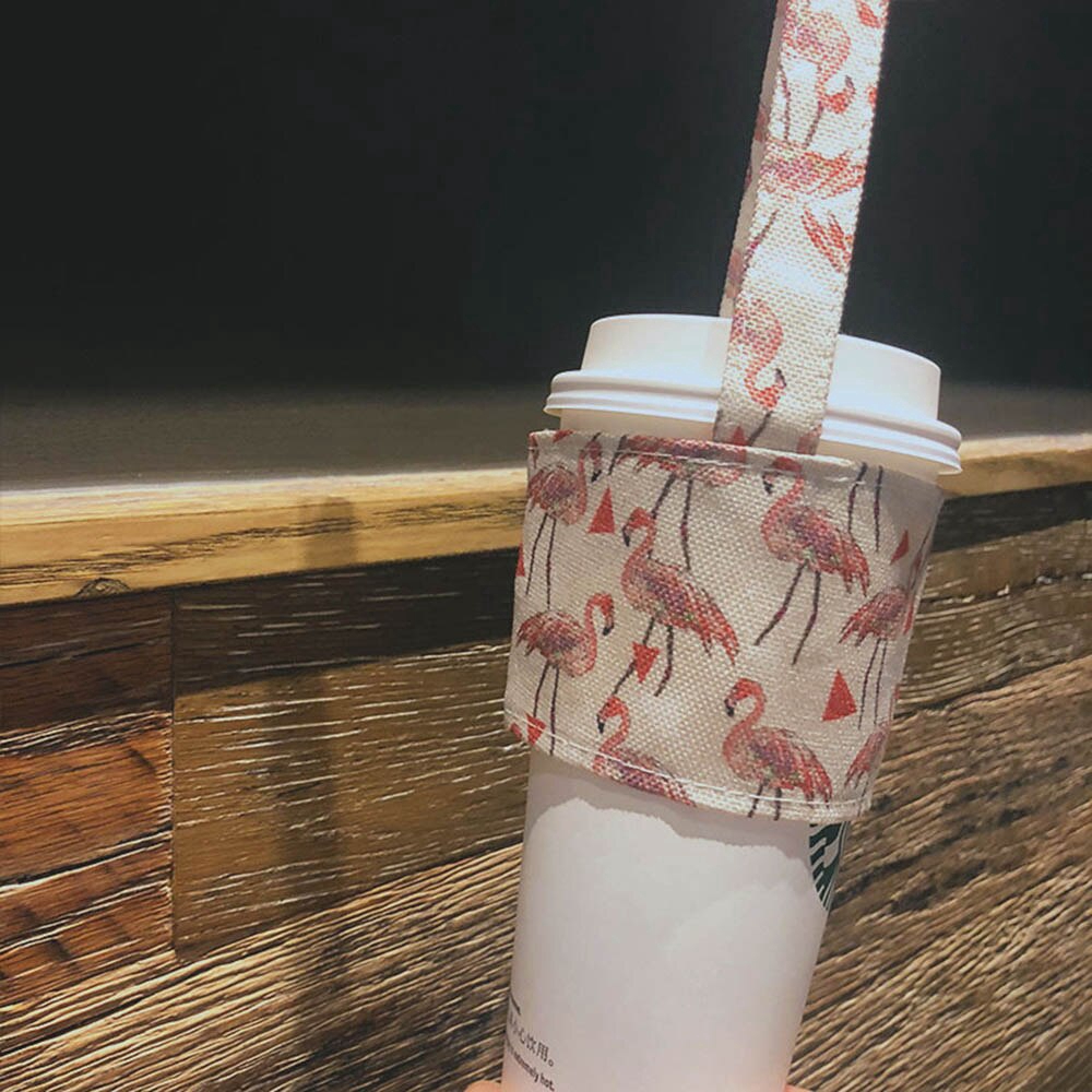 Portable Flamingo Pattern Beverage Cup Bag EcoFriendly Tea Milk Juice