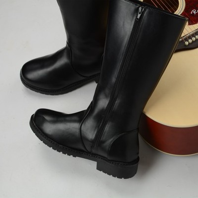 Men Shoes Shop Black Leather Long Side Zipper Boots | Shopee Malaysia