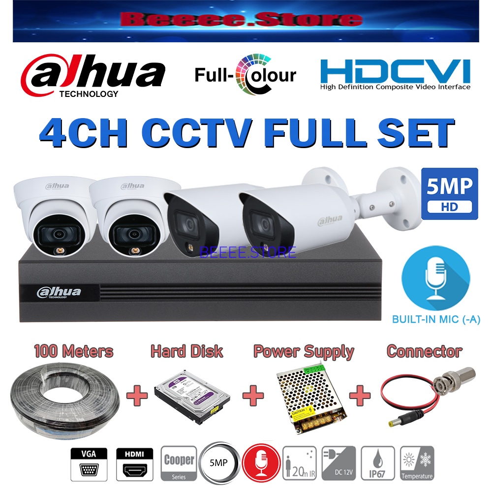 Dahua Colorvu Full Time Colour Audio 5MP Full Set 4CH DVR Camera