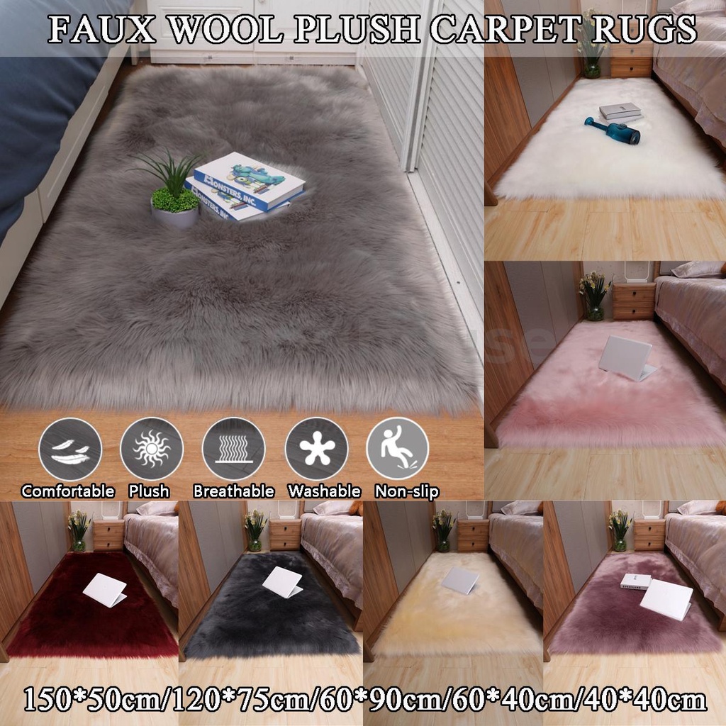 60*90cm Soft Fluffy Rugs Anti-Skid Shaggy Area Rug Carpet Dining Home ...