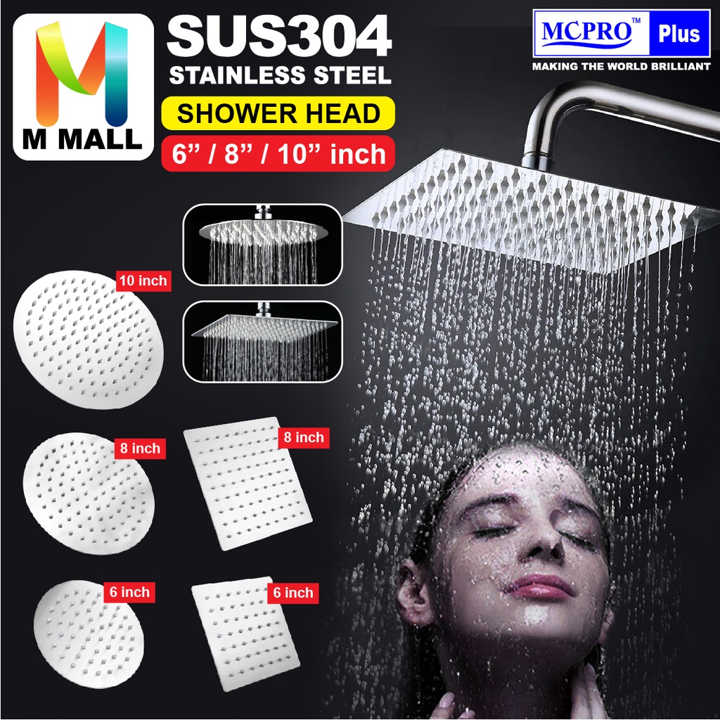 MCPRO Stainless Steel SUS304 Bathroom Round Square Rainfall Shower Head