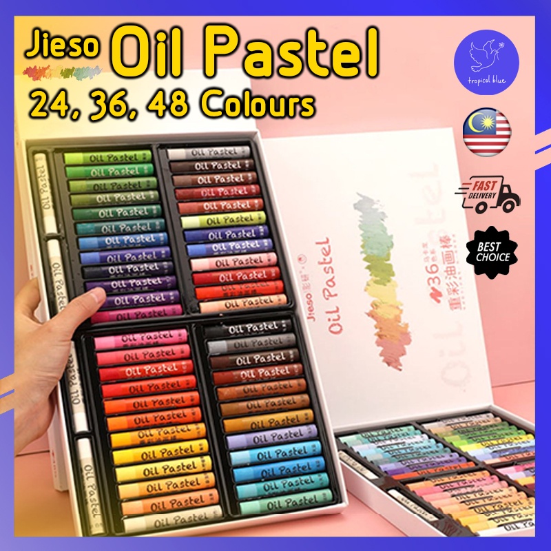 Tropical Blue Jieso Oil Pastel Classic 24 36 48 Color Oil Pastel Colour Painting Pastels Warna