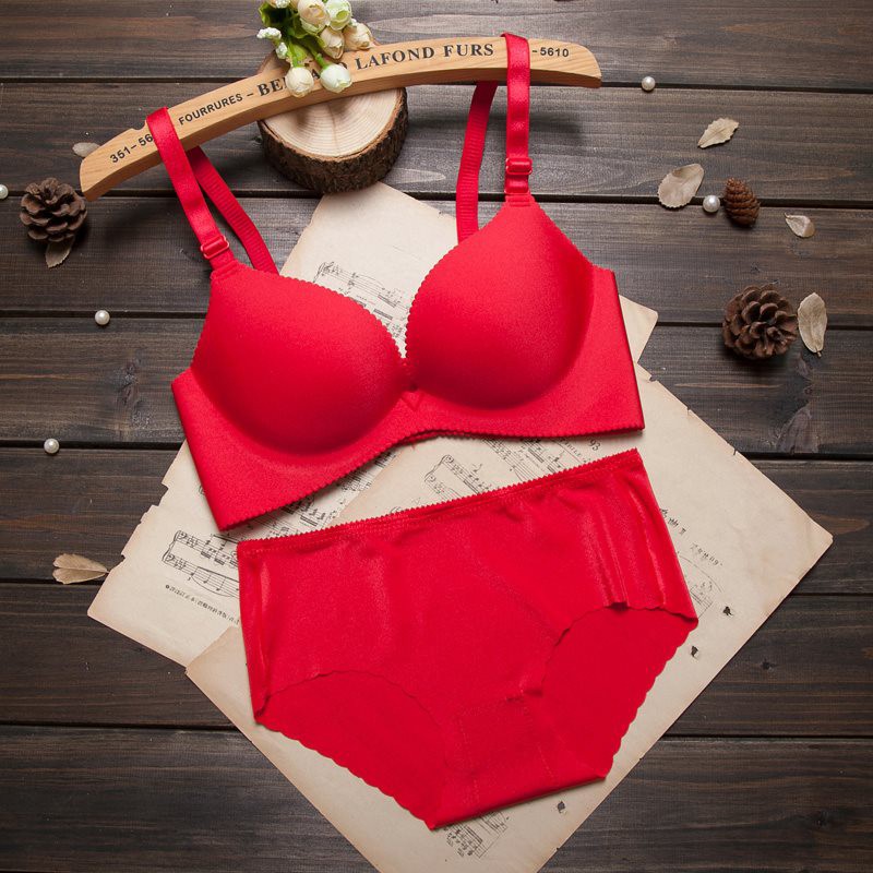 C Cup Women Wireless Seamless Push Up Deep V Plain Colour Set ( Bra ...