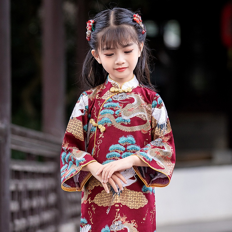 Cheongsam Long Sleeve Princess Dress 2024 Chinese New Year Dragon Year   1c22436f601ca7f7631087e30213f31e