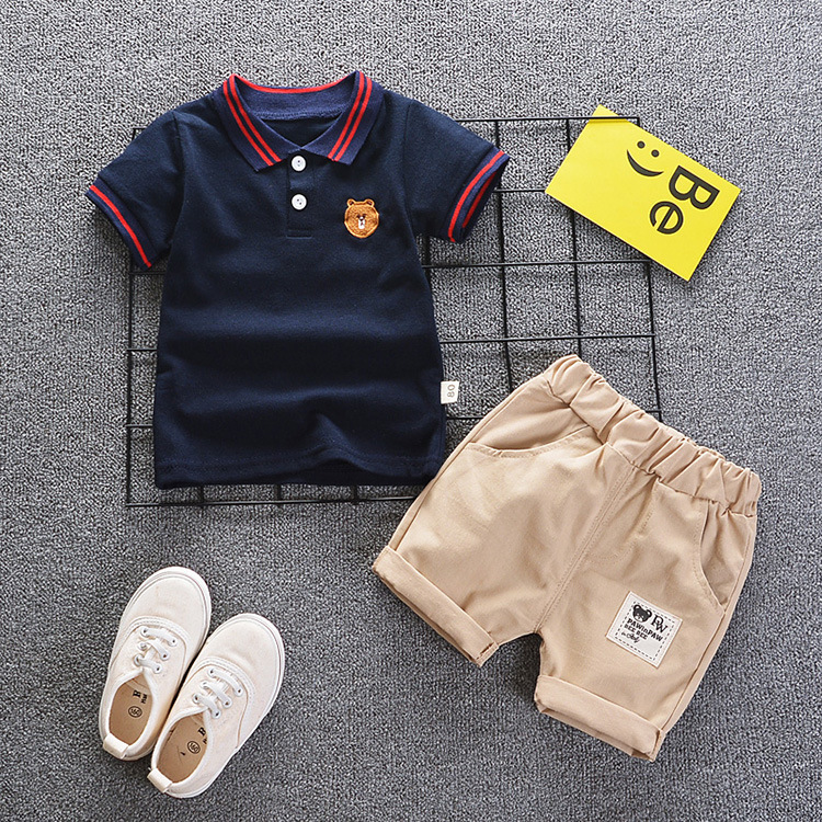 Children's clothes set boys' Polo Shirt Short Sleeve suit cotton Lapel ...