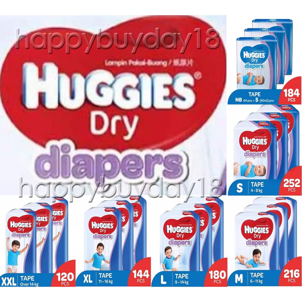 Huggies Dry Diapers Tape3 Super Jumbocombo Packssmlxlxxl