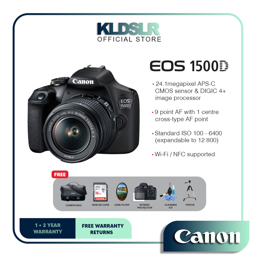 Canon EOS 1500D DSLR Camera with 1855mm Lens (Canon Malaysia 1 + 2 Year Warranty) Shopee Malaysia