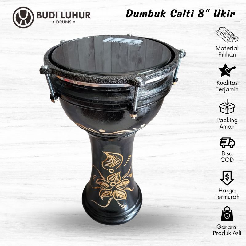 Calti Darbuka Dumbuk Waist 8 inch Carved Motif Mika Power Beat Musical ...